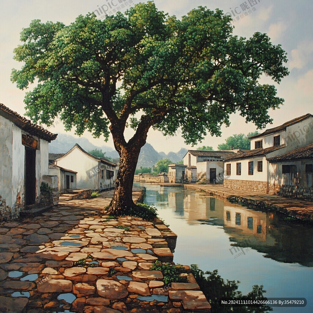 江南水乡油画效果