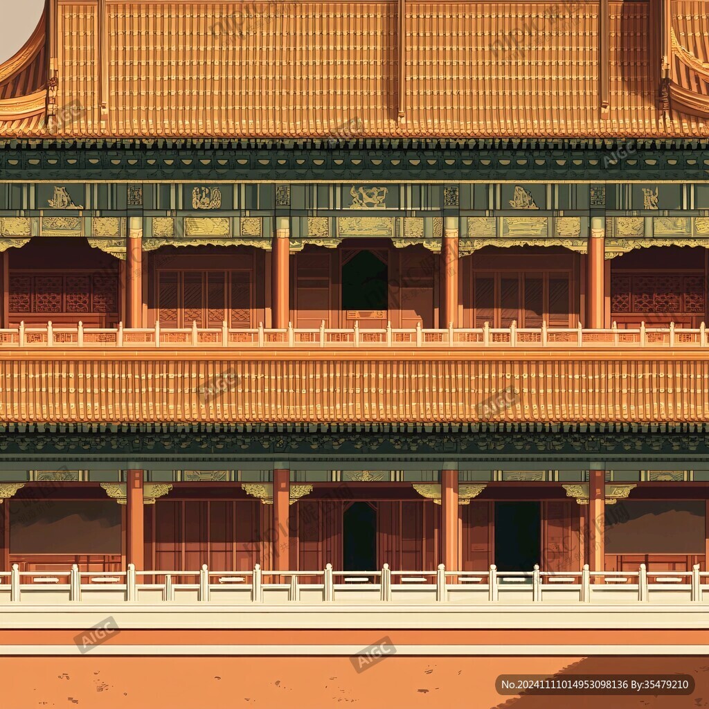故宫阁楼栅格插画