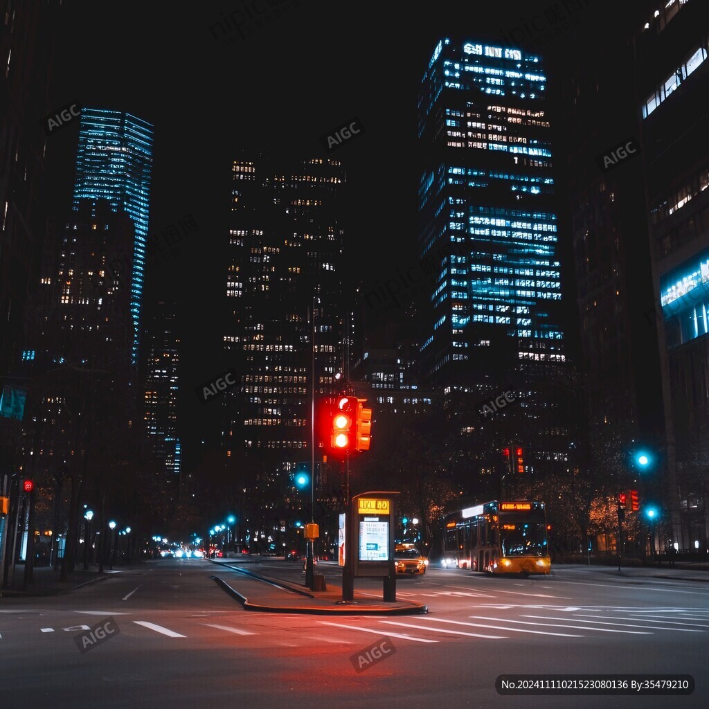 夜晚城市红绿灯路口