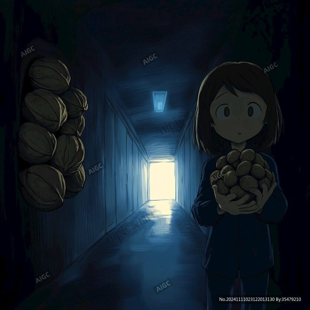 抱核桃的卡通女孩