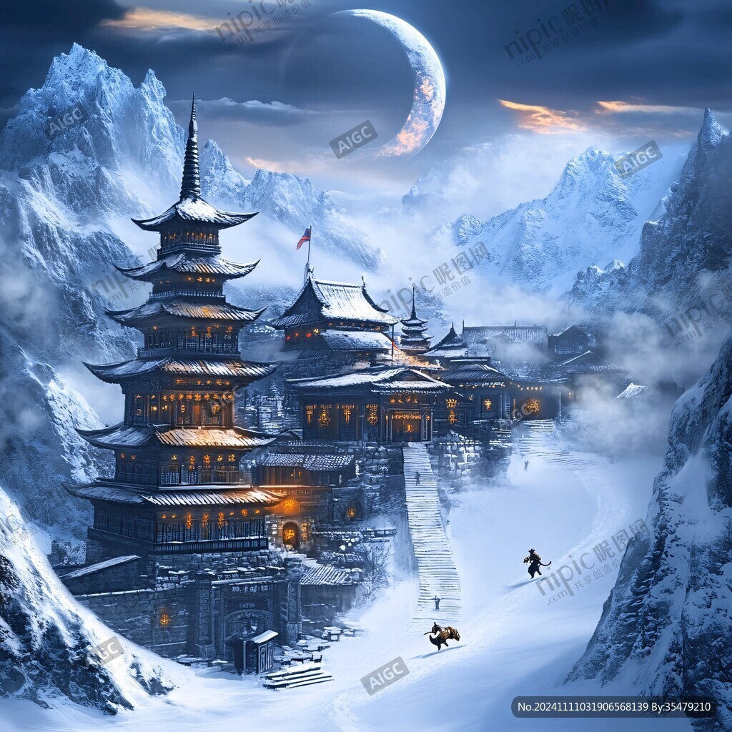 天界晓钟风景插画