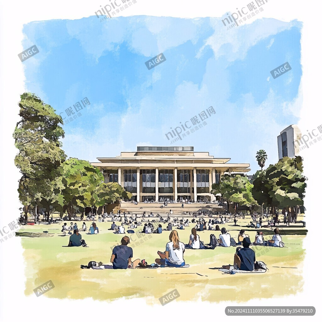 斯坦福大学插画水彩