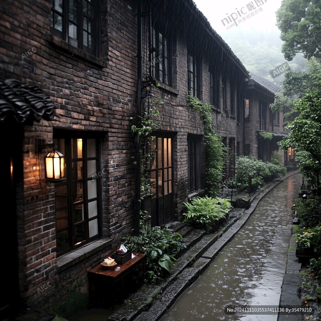 雨中宅院