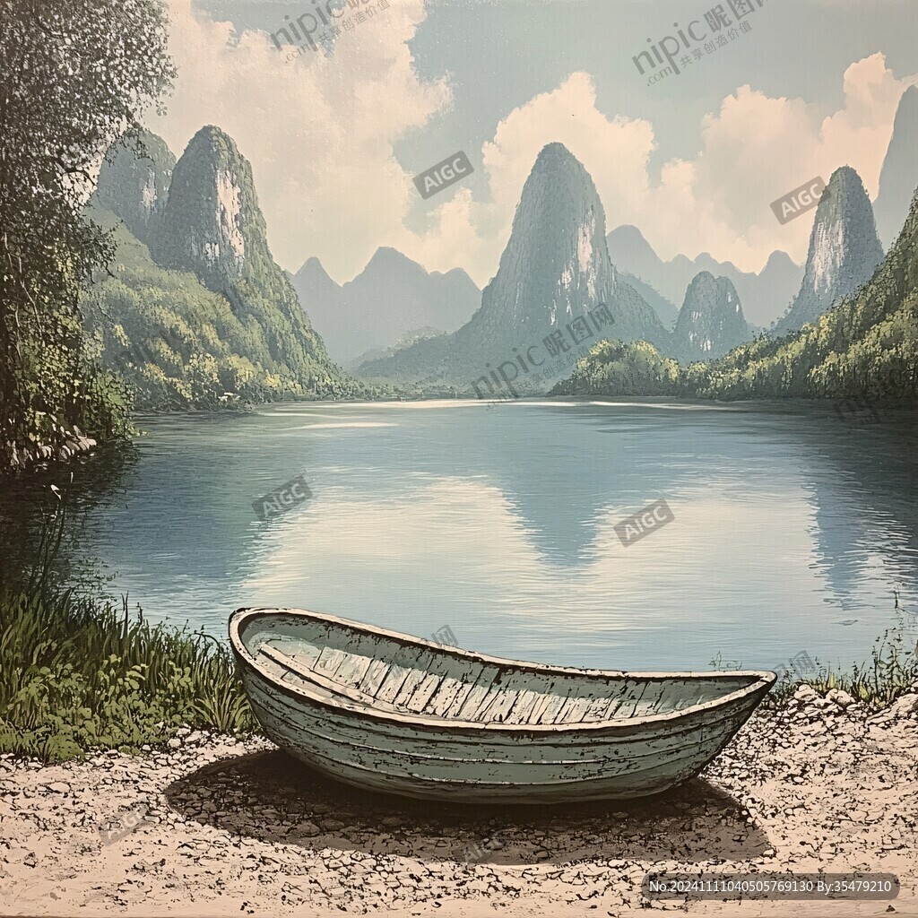 山水景观小船