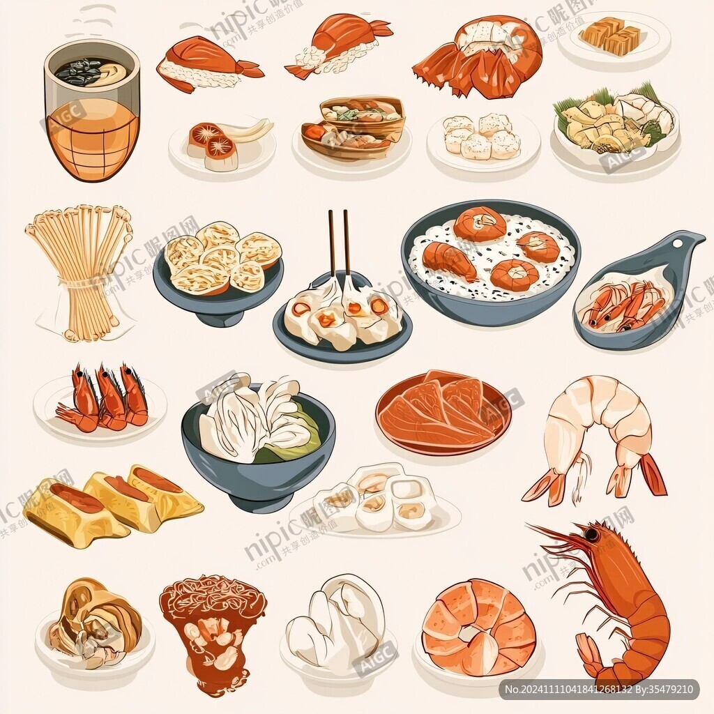 港式美食手绘图标