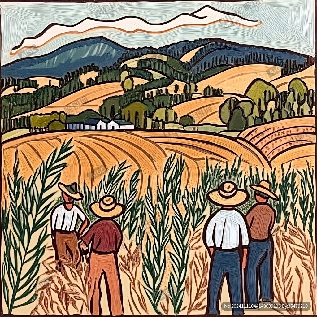 收割小麦插画