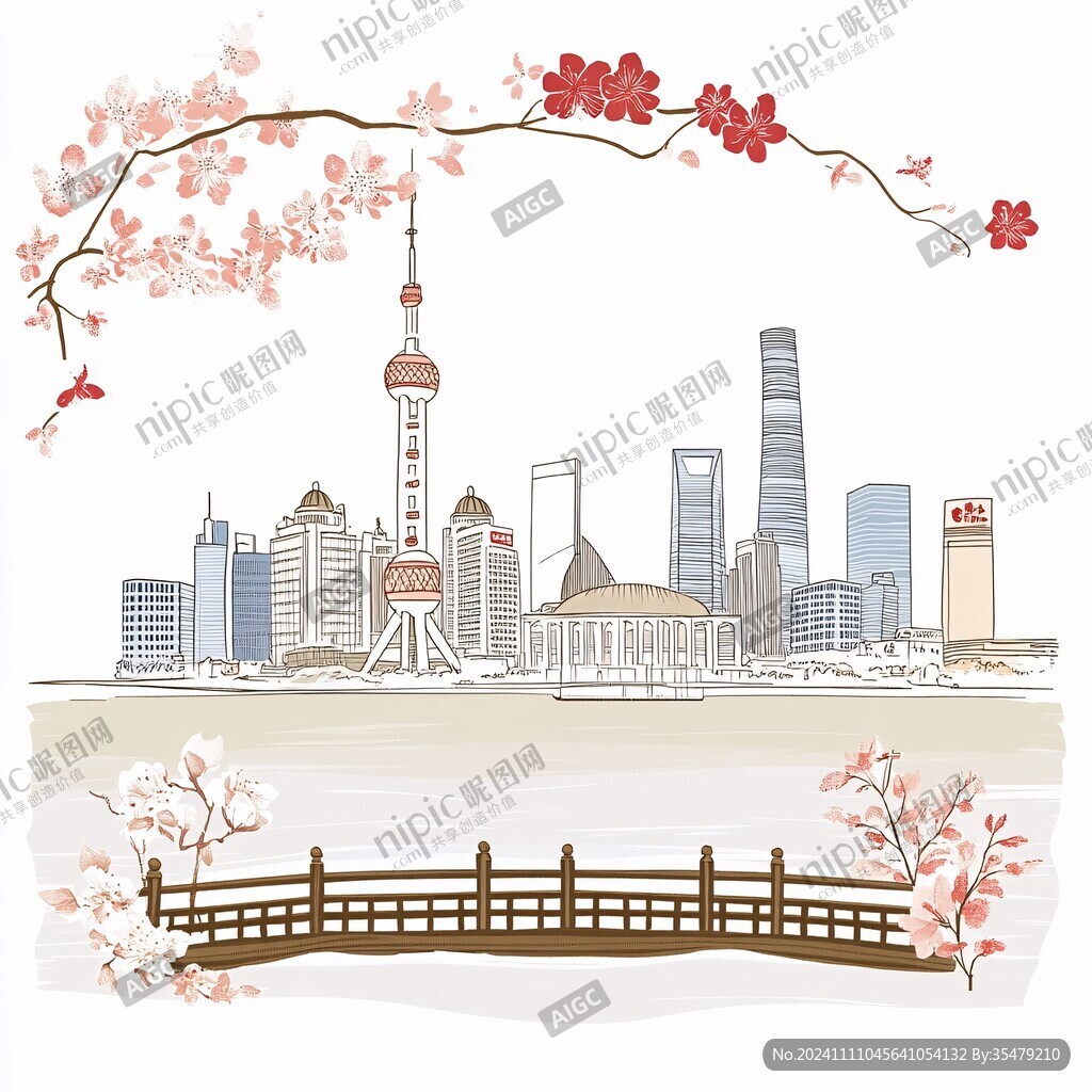 华东地区城市建筑插画