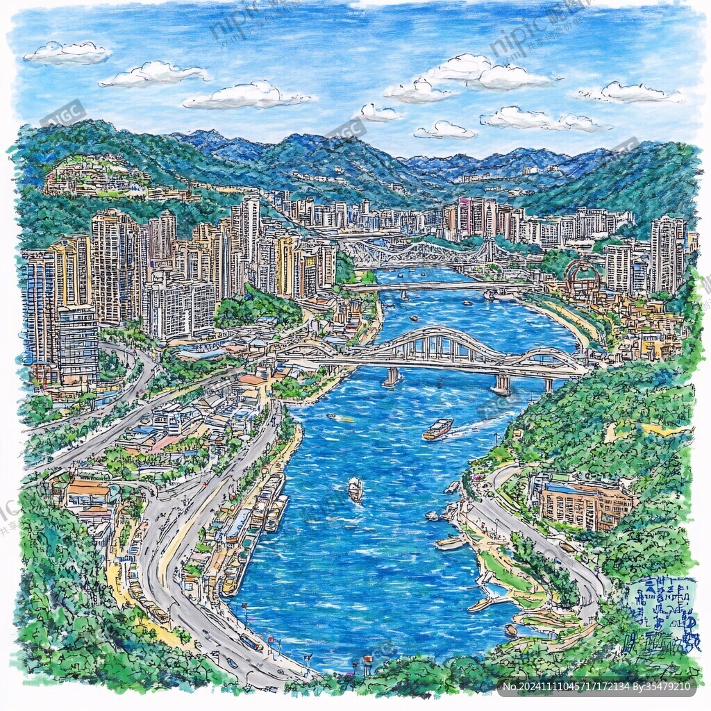 横琴手绘插画