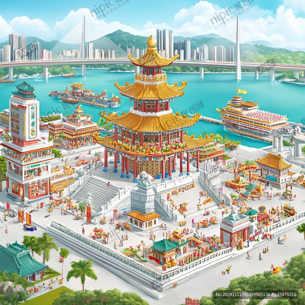民族自治区城市插画