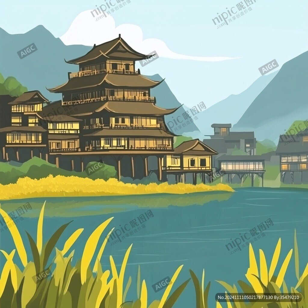 风雨桥插画
