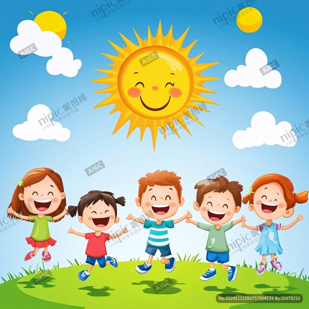卡通儿童幸福户外