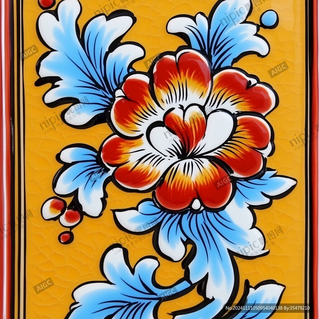 三色琉璃刻花砖