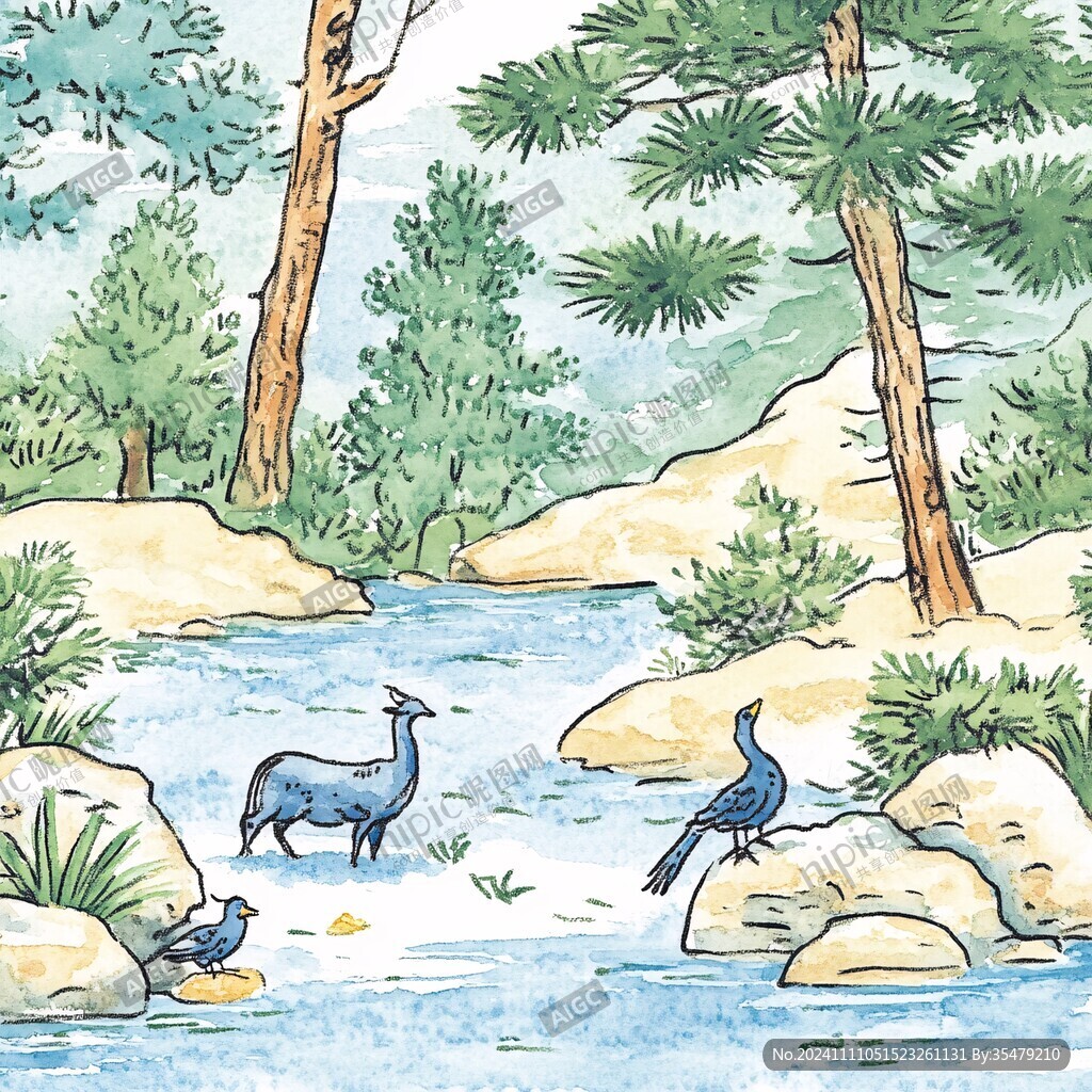 山泉水插画