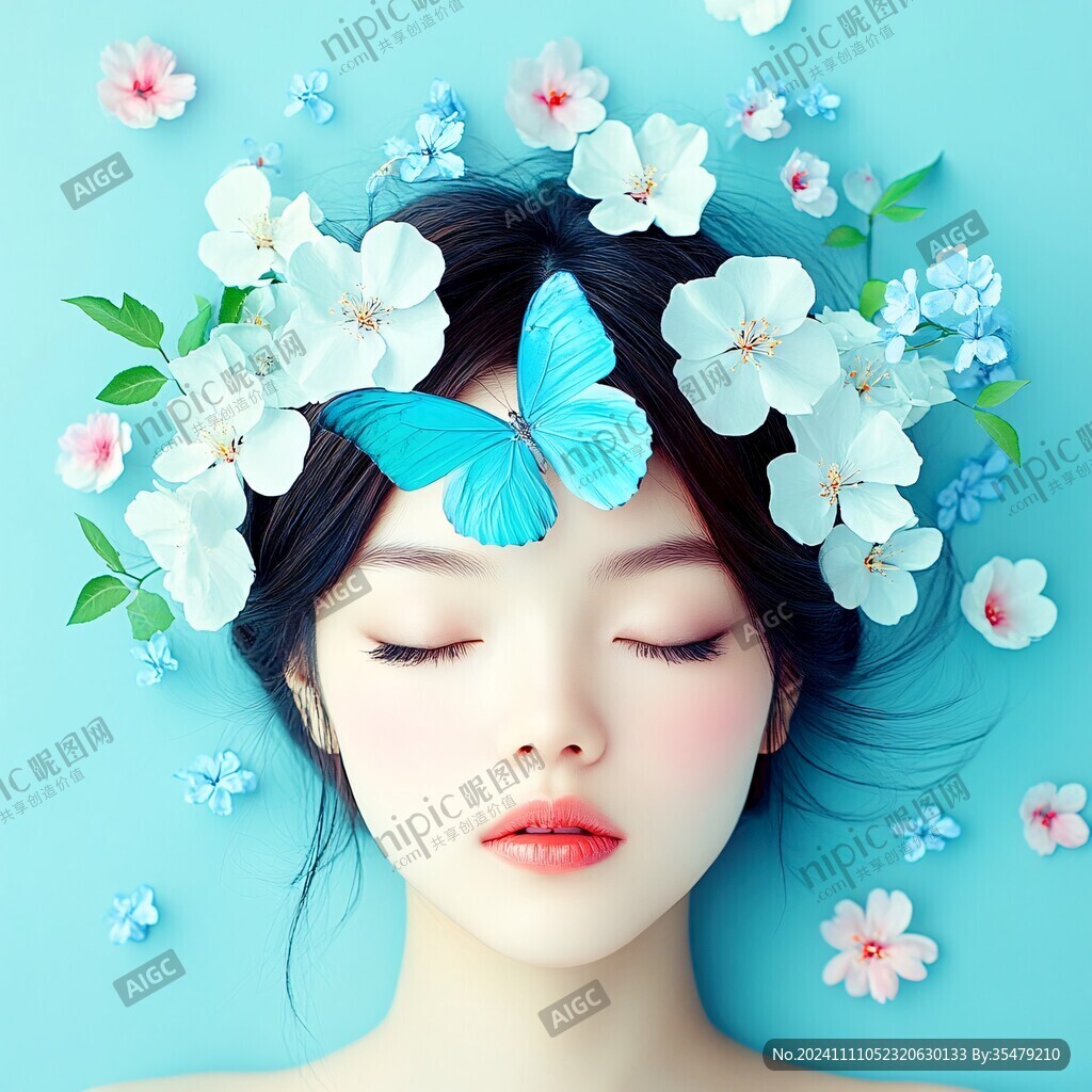 蝴蝶美女手绘