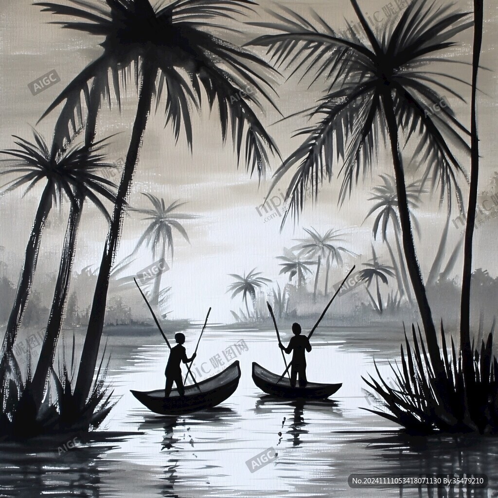 竹筏插画