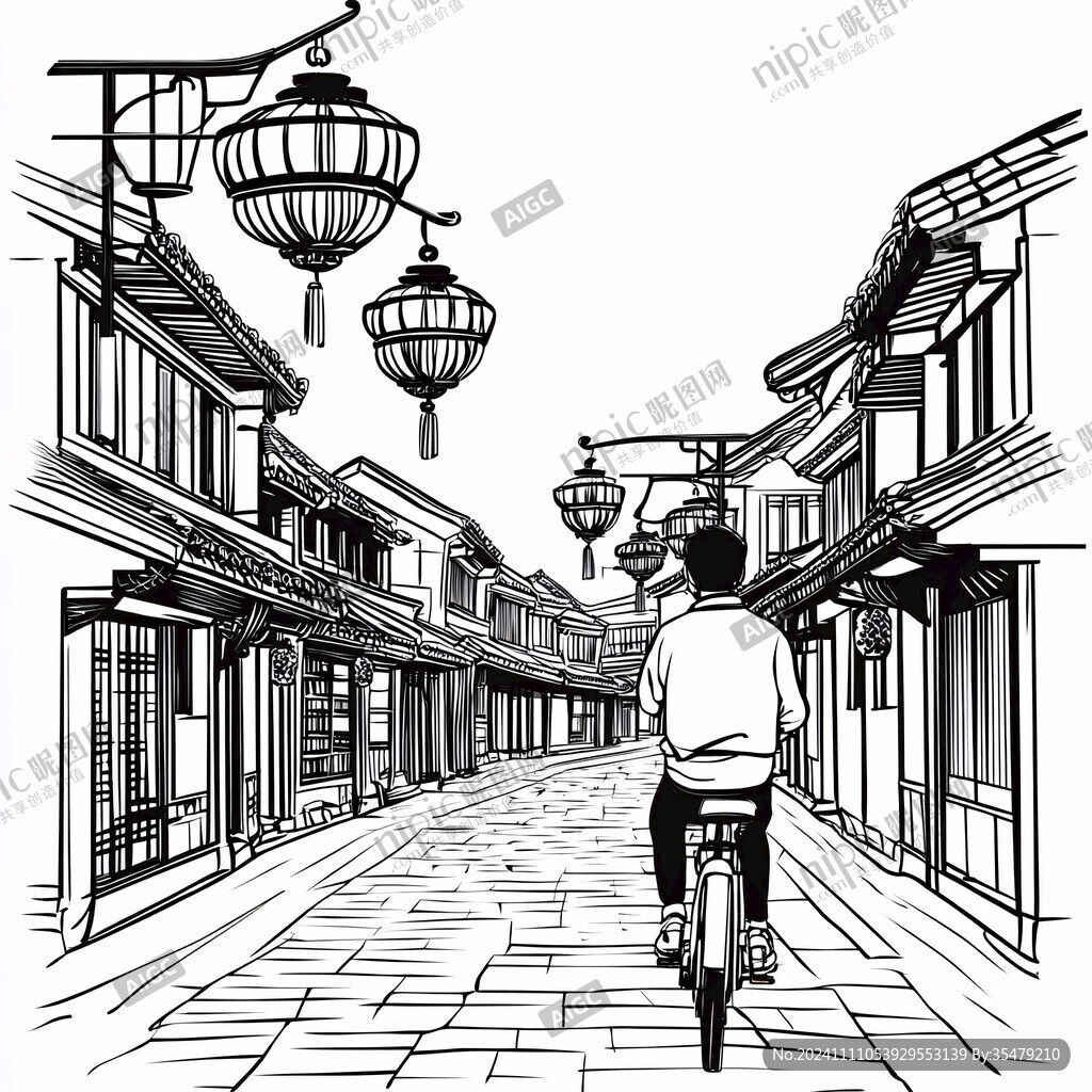 传统街道线稿