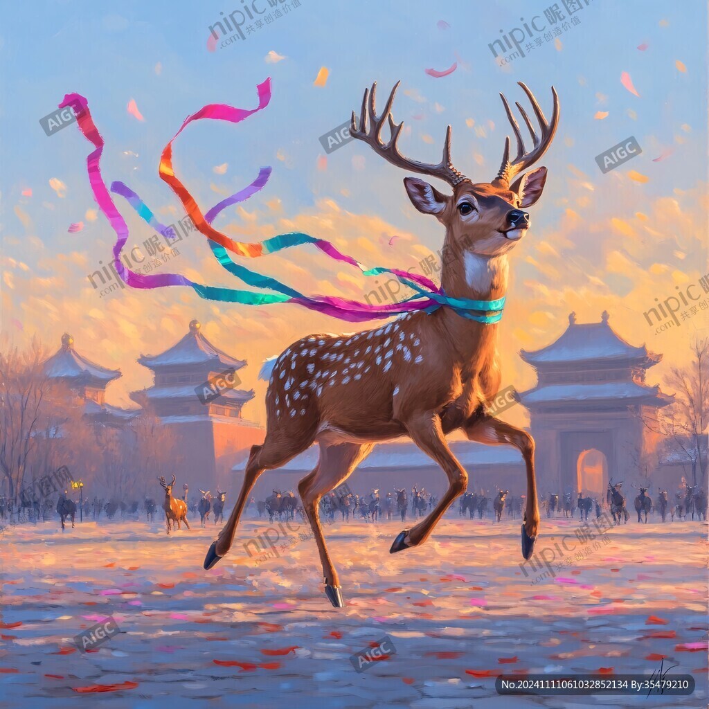 国潮风鹿插画