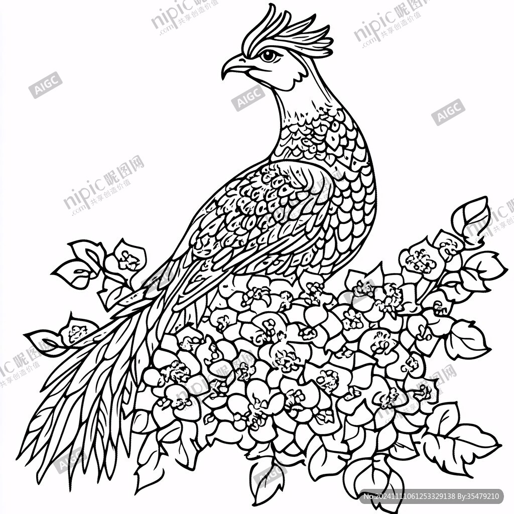 孔雀牡丹线稿