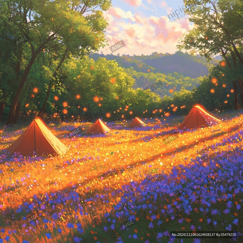 春日露营插画