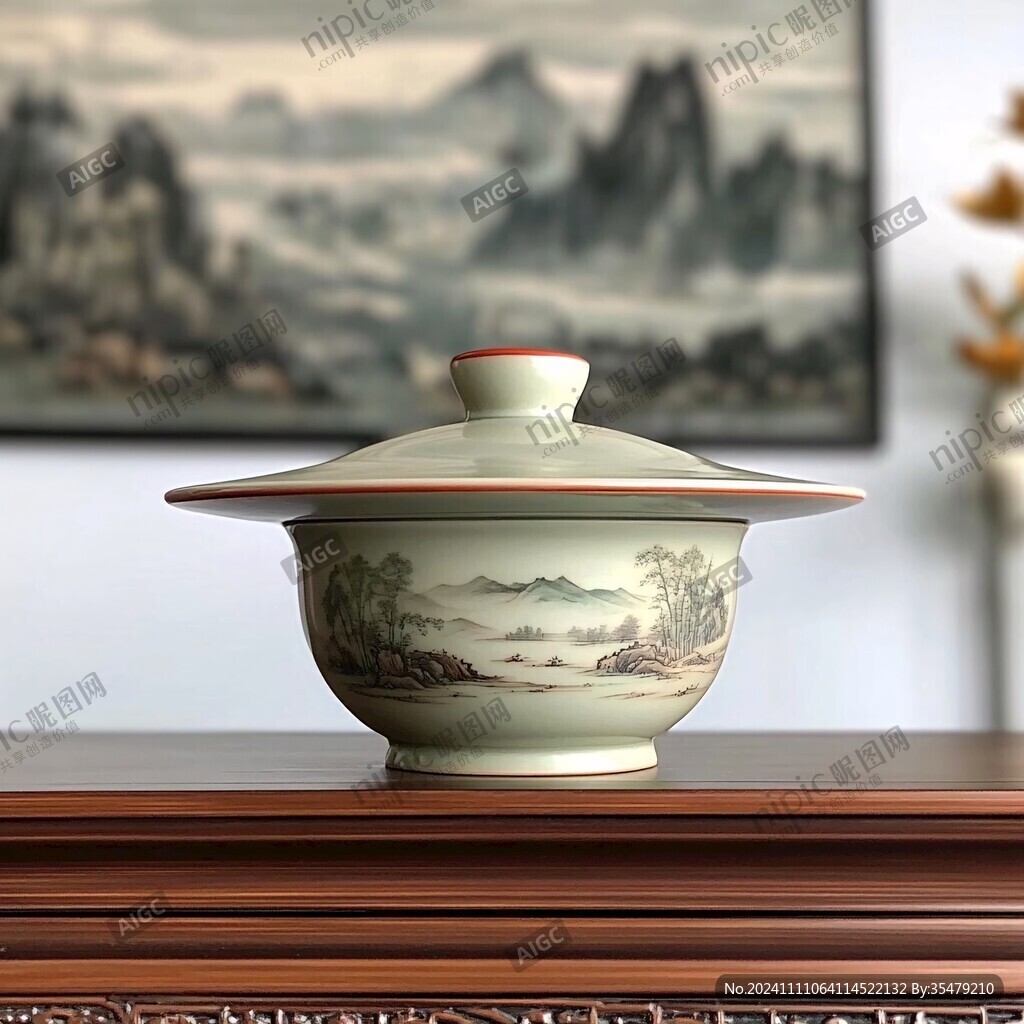 青瓷带盖碗