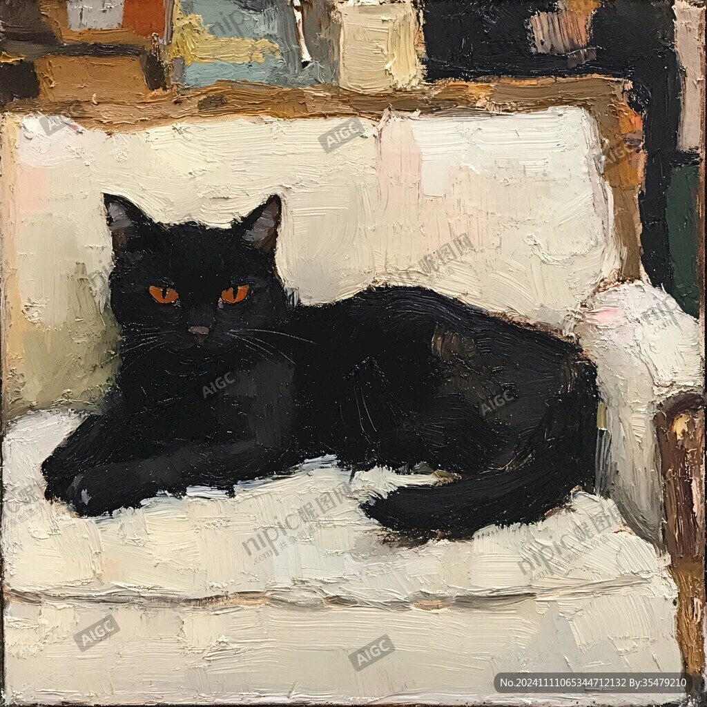 黑猫油画
