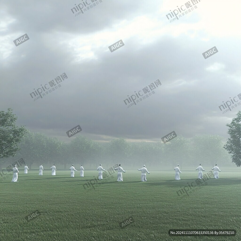 草地上晨练