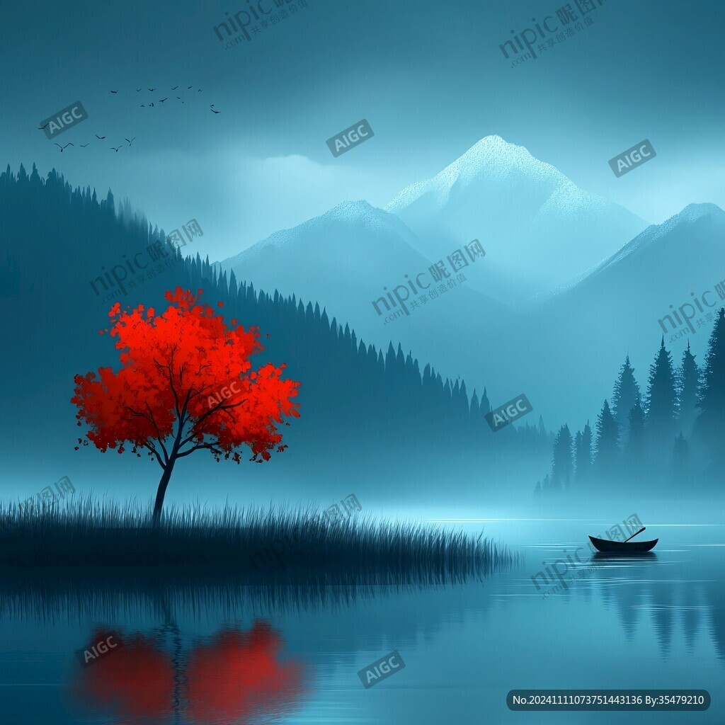 唯美风景画简约山水画