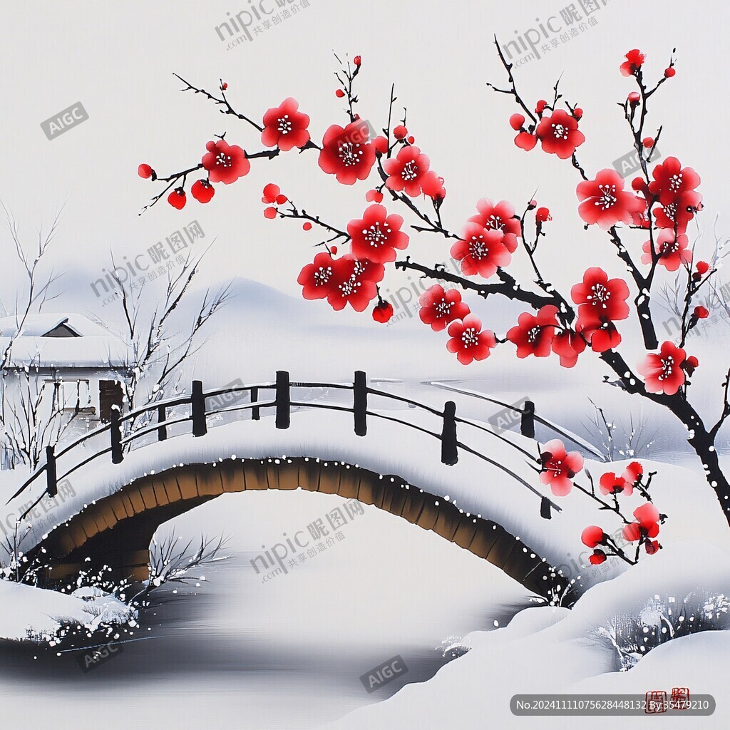 冰雪红梅插画