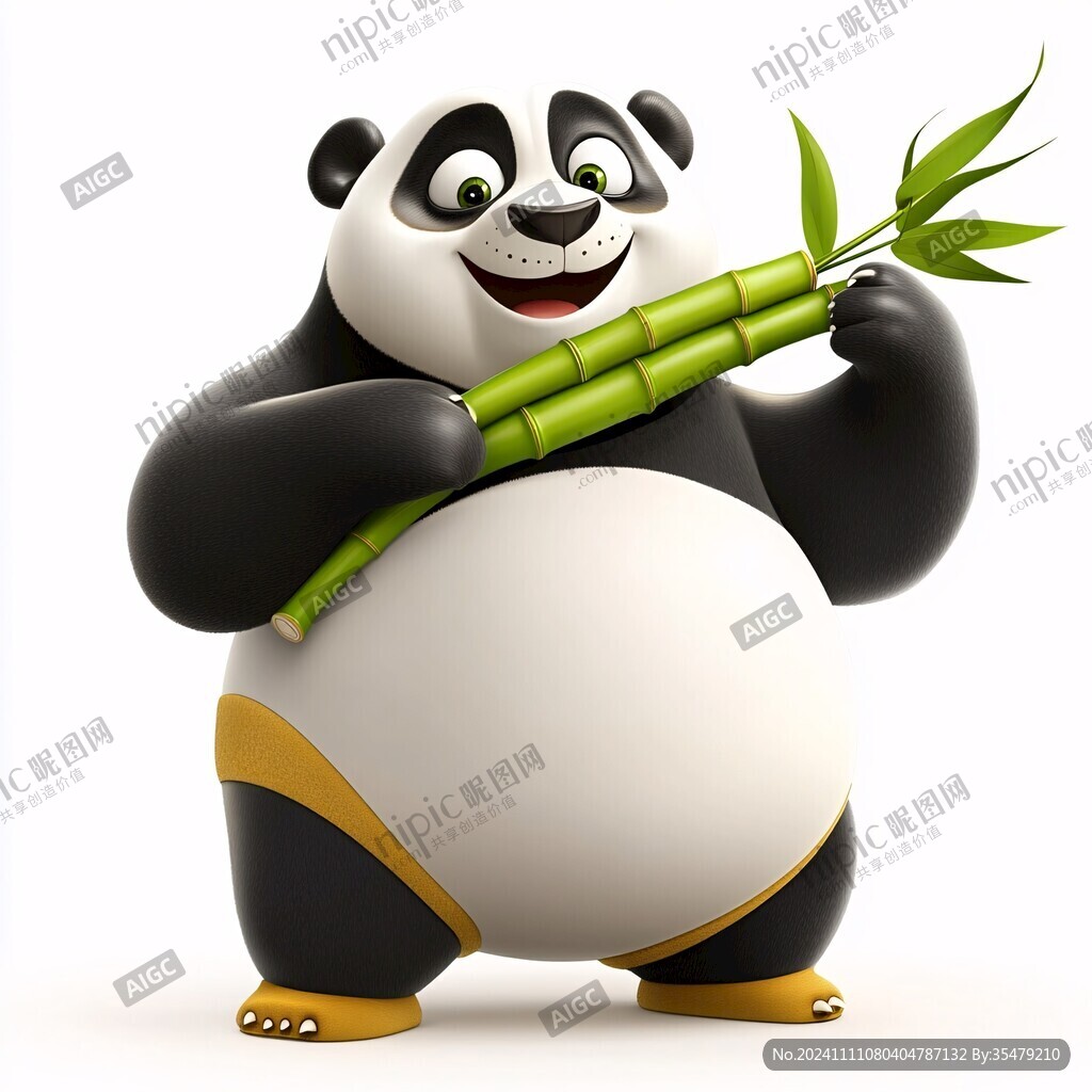 卡通大熊猫吃竹子
