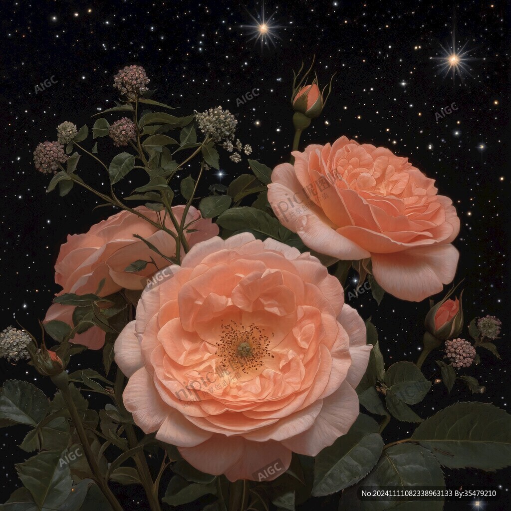 星空玫瑰花朵图案