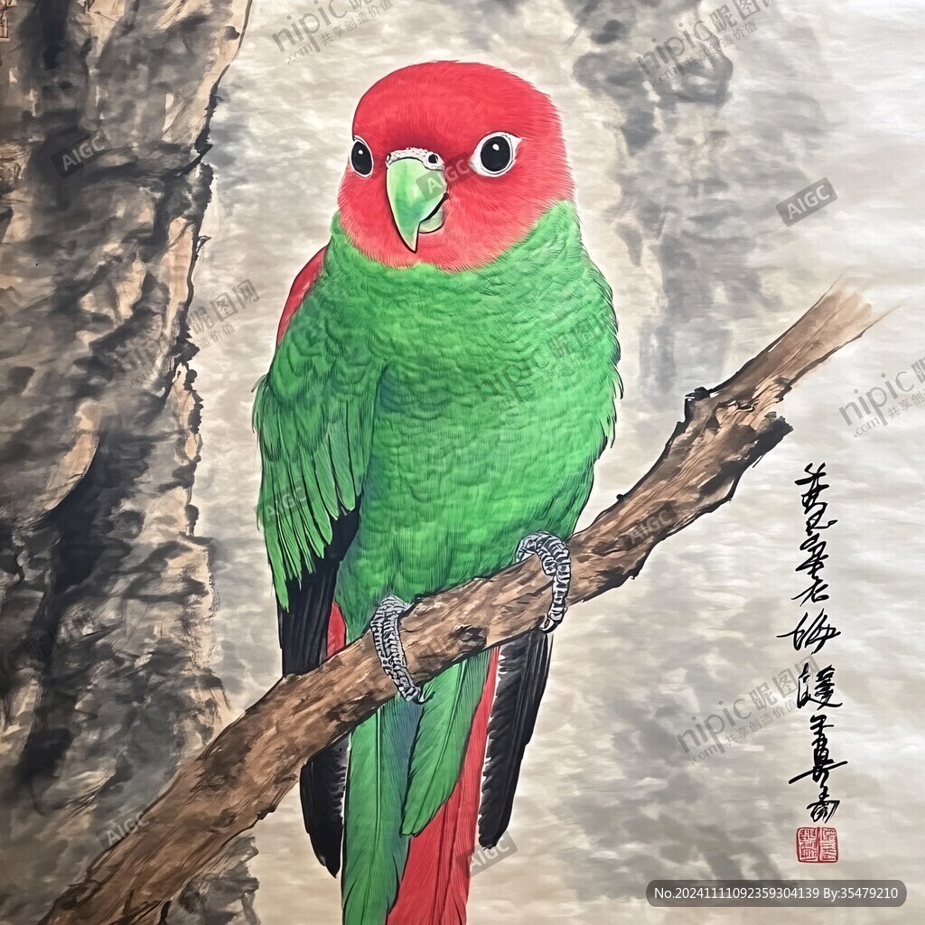 工笔画鹦鹉