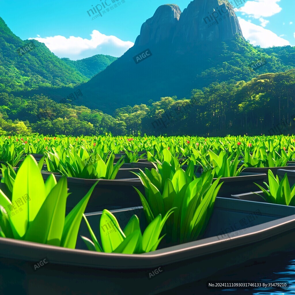 湖绿色森系立体背景