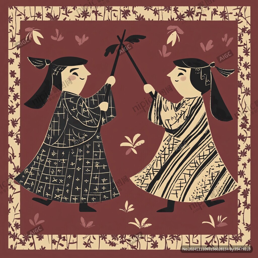 鄂伦春族人物情侣插画