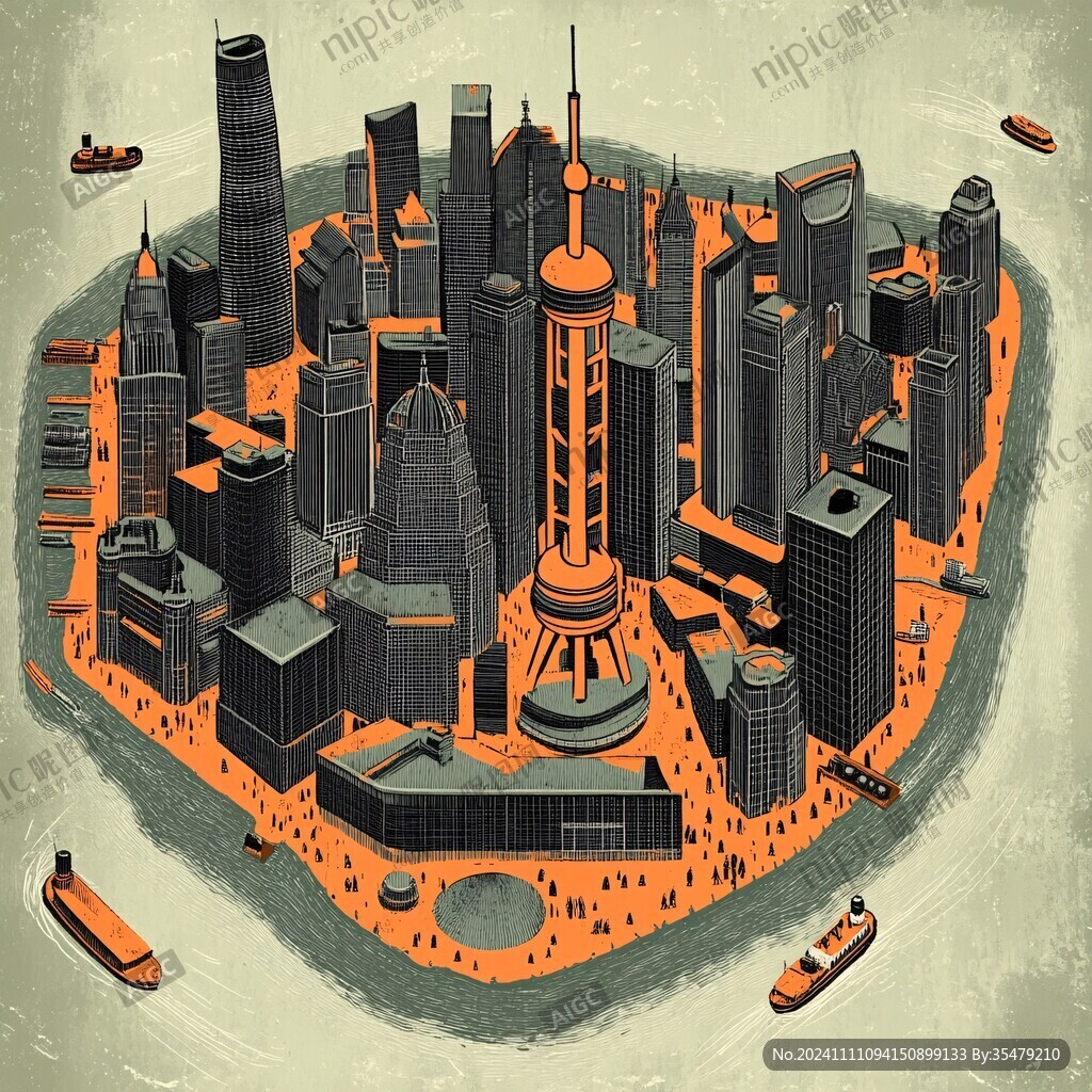 华东地区城市建筑插画