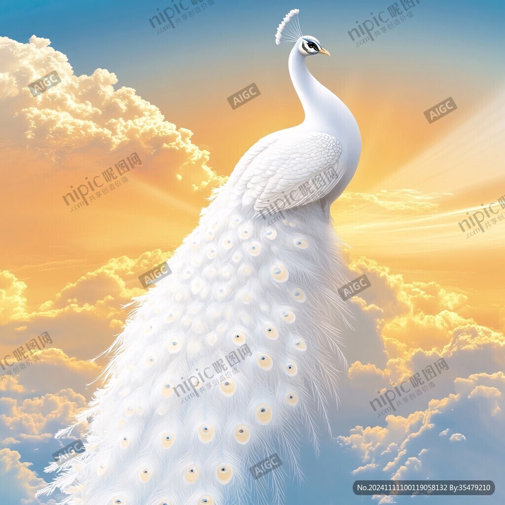 手绘白孔雀