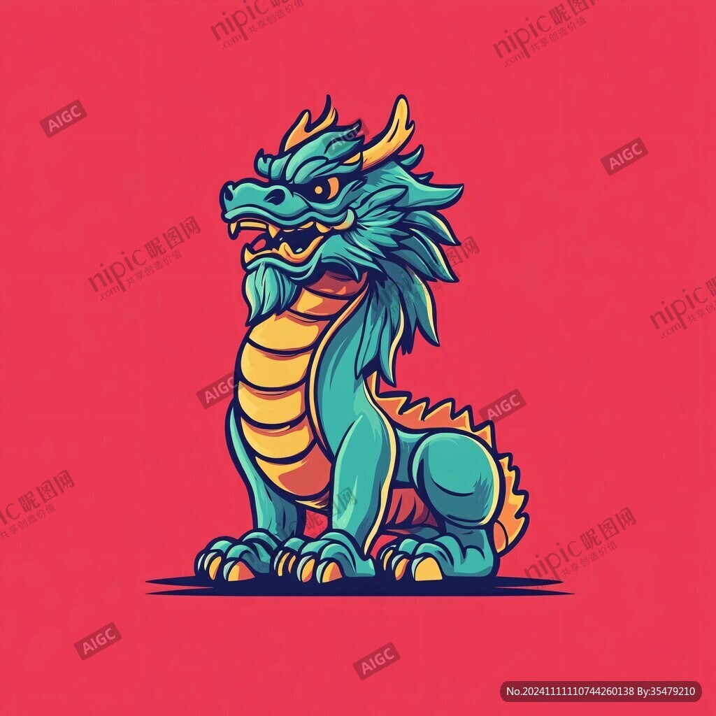 红色卡通国潮龙