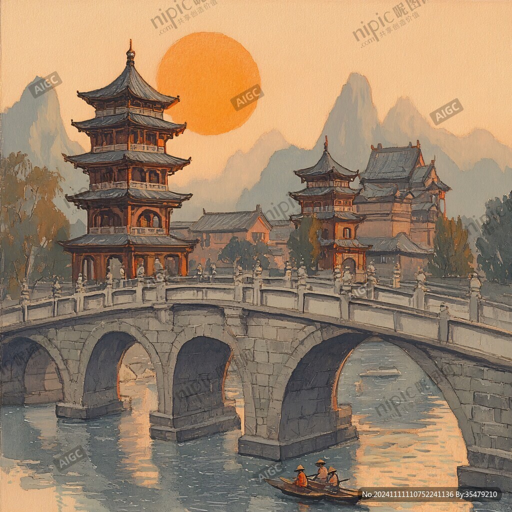 广济桥插画