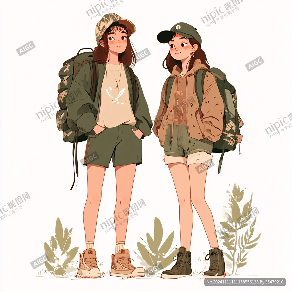 闺蜜旅行插画