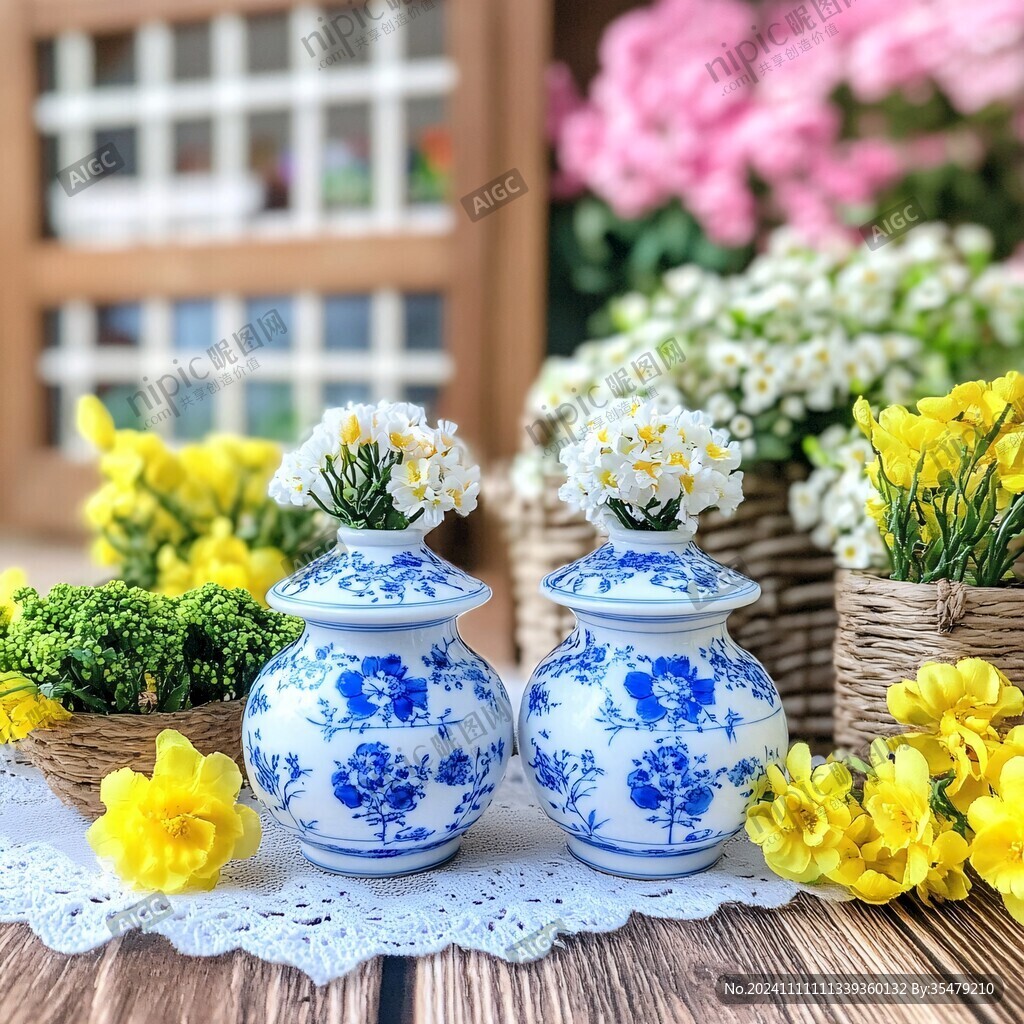 陶瓷花卉调味罐