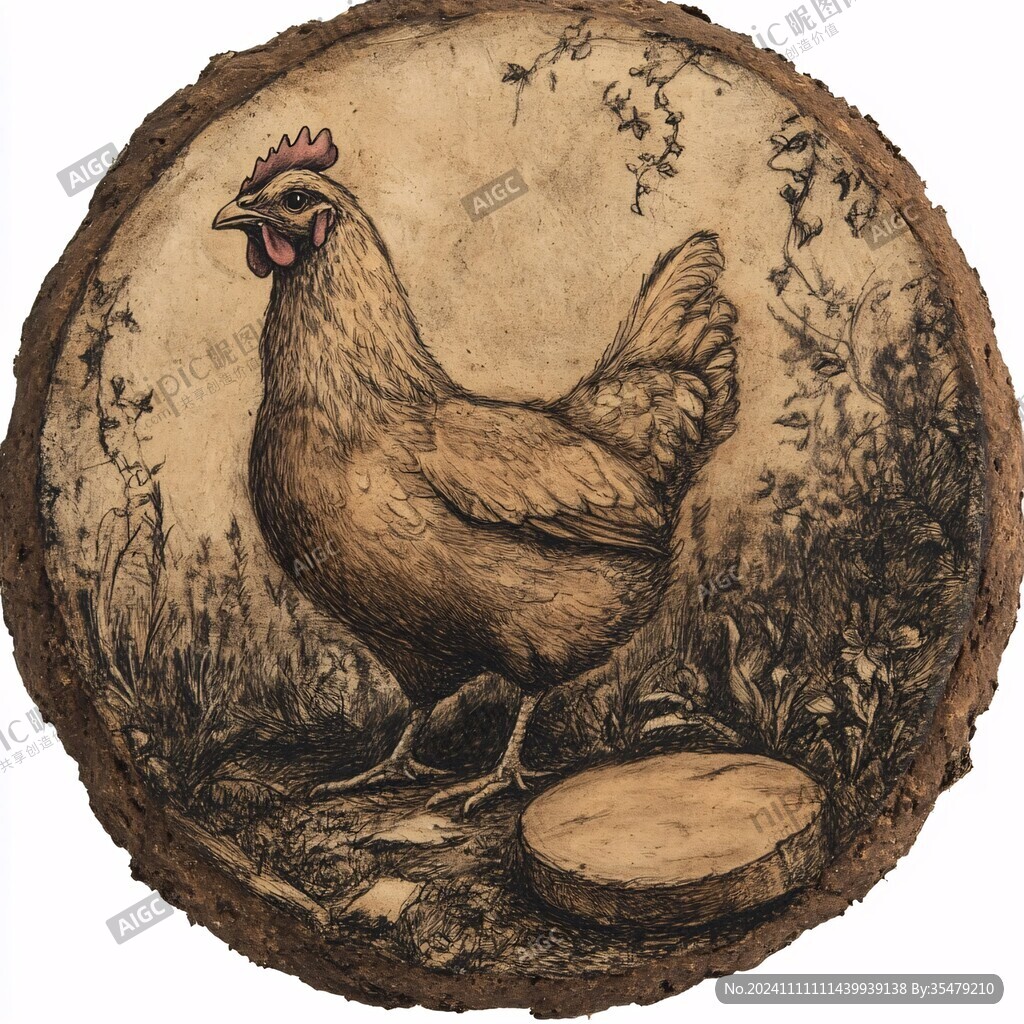 手绘版画土鸡