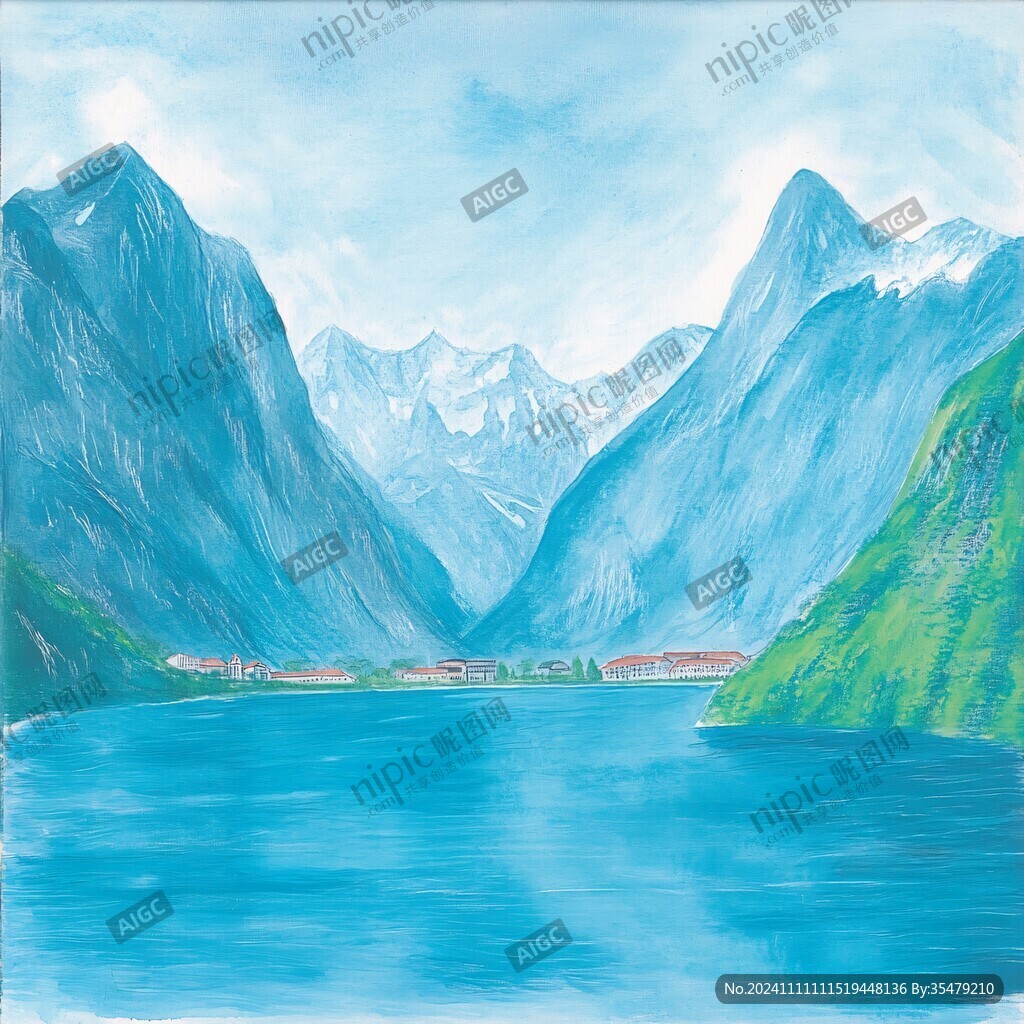 手绘山湖