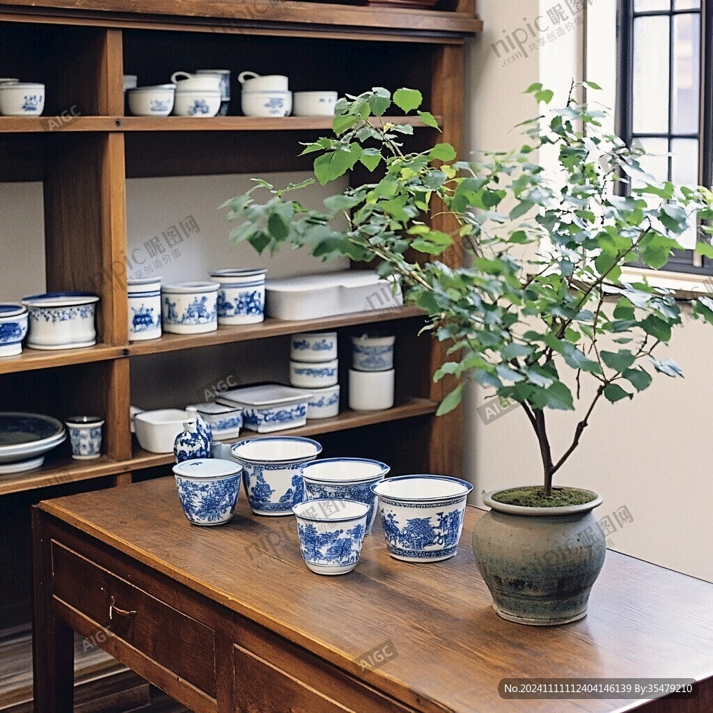 青花画缸
