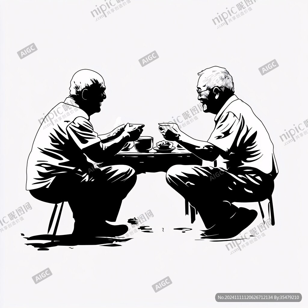 手绘喝茶人