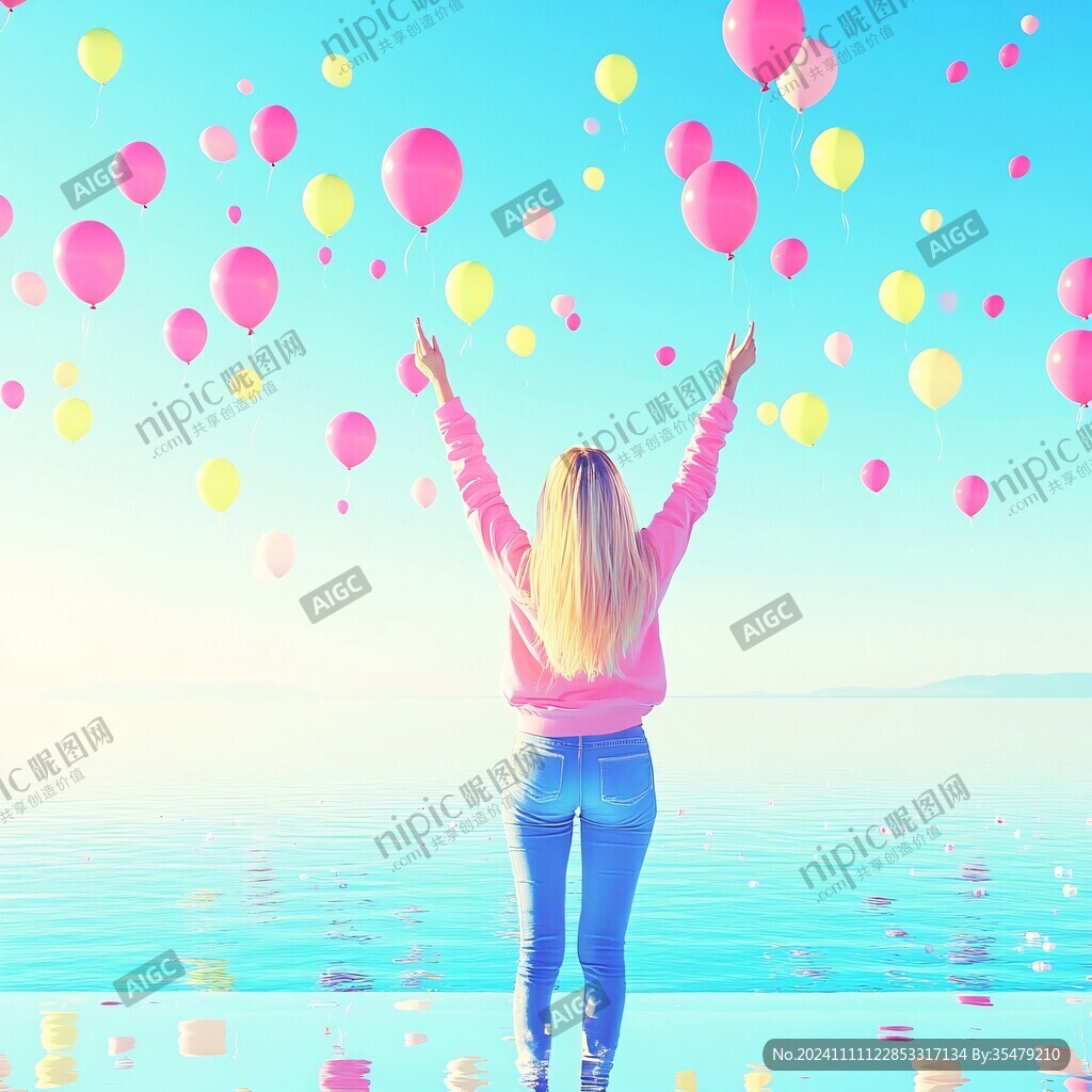 拿气球的少女背影