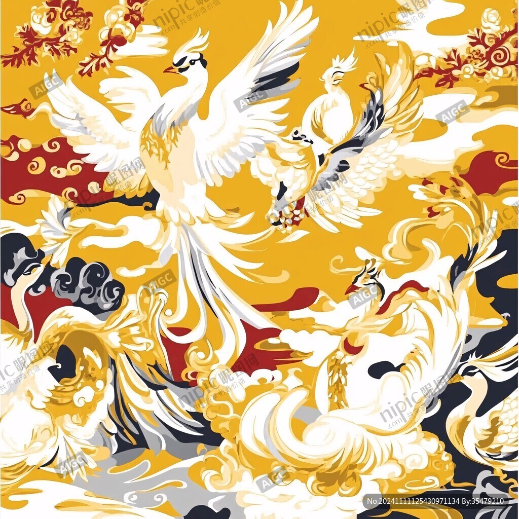 插画百鸟朝凤