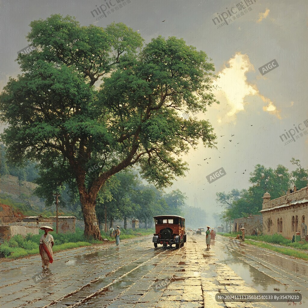 乡间道路油画
