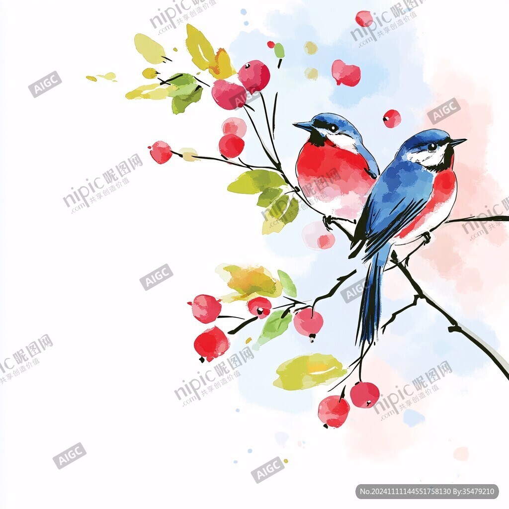 唯美小鸟树枝手绘