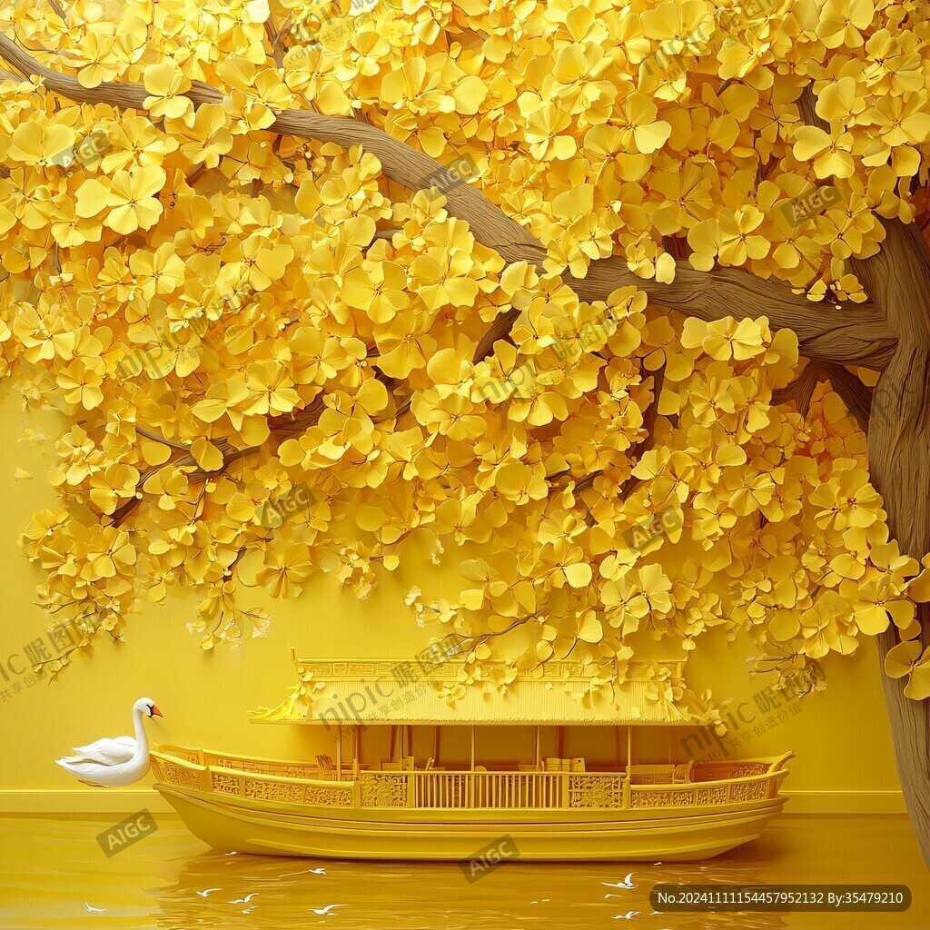 3d立体画银杏树