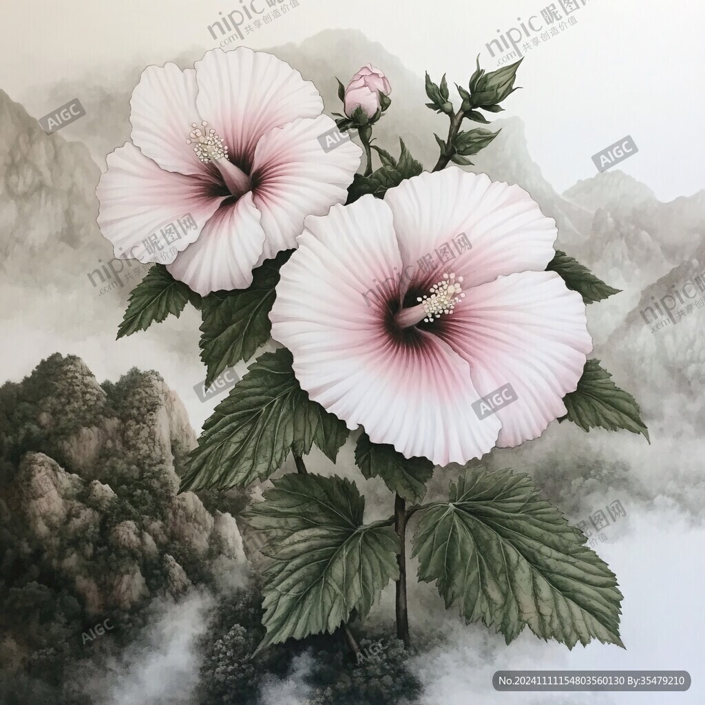 手绘工笔蜀葵