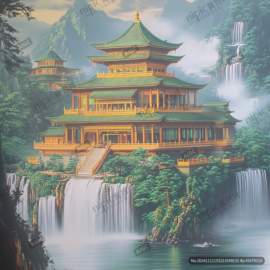 楼阁仙景插画